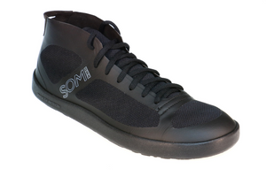 Power knit fabric in a mid top style for barefoot-feel comfort and strength.